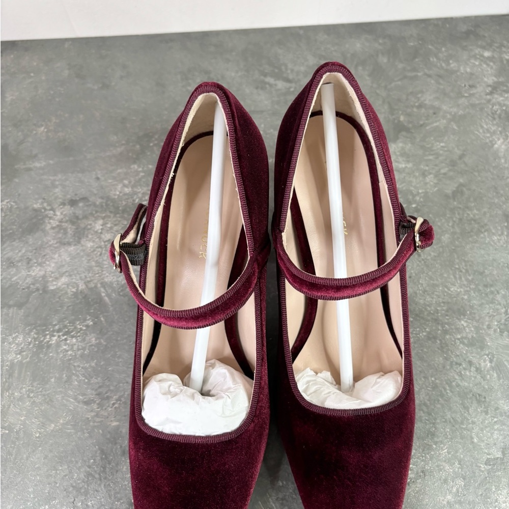 Tuckernuck Oxblood Velvet Julia Heels size 8 burgundy red Mary Jane - Picture 5 of 10
